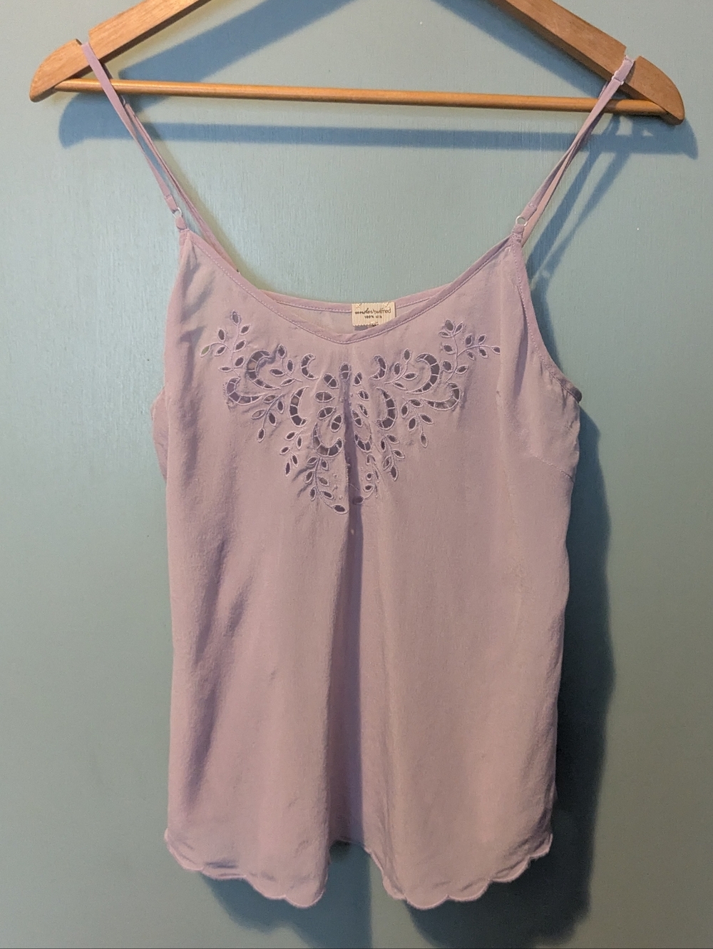 Wilfred Aritzia 100% Silk Lavender Sheer Camisole Cutwork Scalloped Hem Size M
